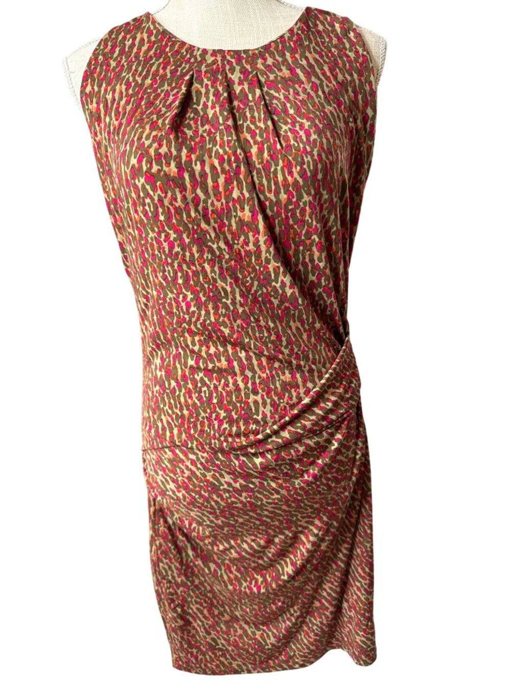 Michael Kors Womens Sleeveless Multicolored Leopard Print Dress Size L